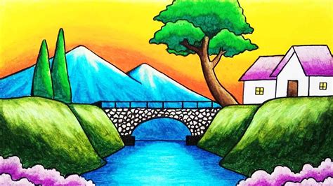 how to draw nature scenery|10 easy steps to draw Nature Scenery Drawing .